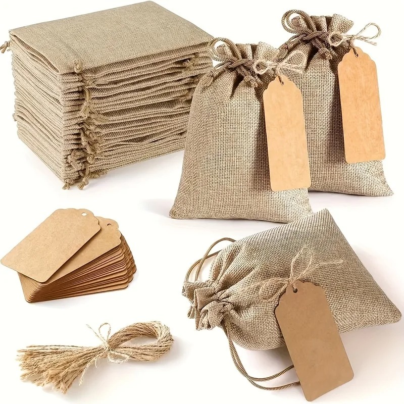 Linen Bag Bulk - 21/51-teiliges Leinenbeutel-Set, Wiederverwendbare Geschenktaschen für Hochzeiten