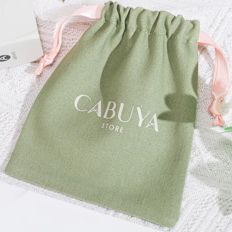 Linen Bag Bulk - Hochwertiger grüner Baumwoll-Leinen-Beutel mit Kordelzug für