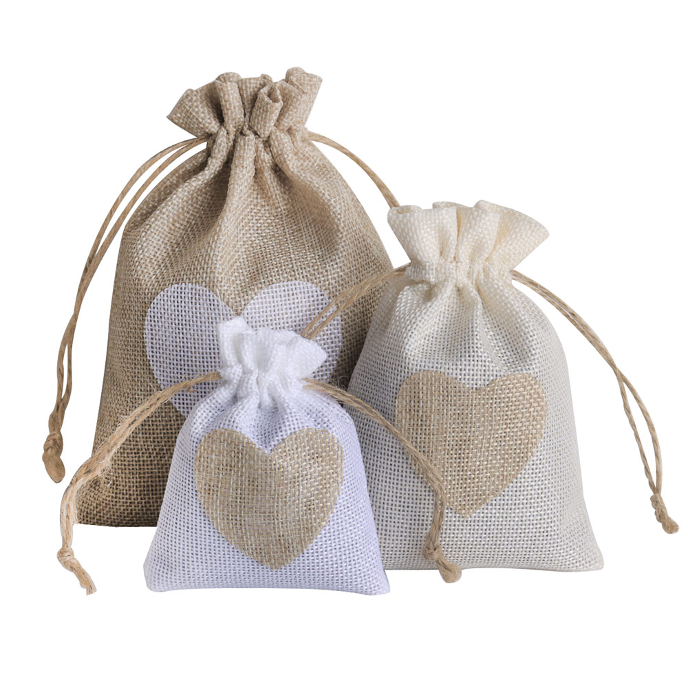 Linen Bag Bulk - 5 teile/los Herz Leinen Schmuck Tasche