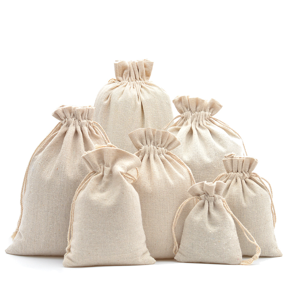 Linen Bag Bulk - 10 Stück Baumwoll-Leinen-Geschenkbeutel mit Kordelzug, Sackleinen-Verpackungsbeutel,